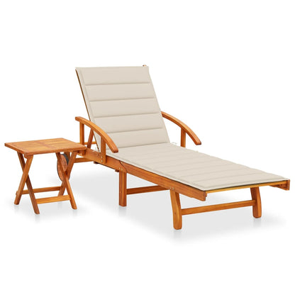 Tumbona De Jardín Con Mesa Y Cojín Madera Maciza De Acacia