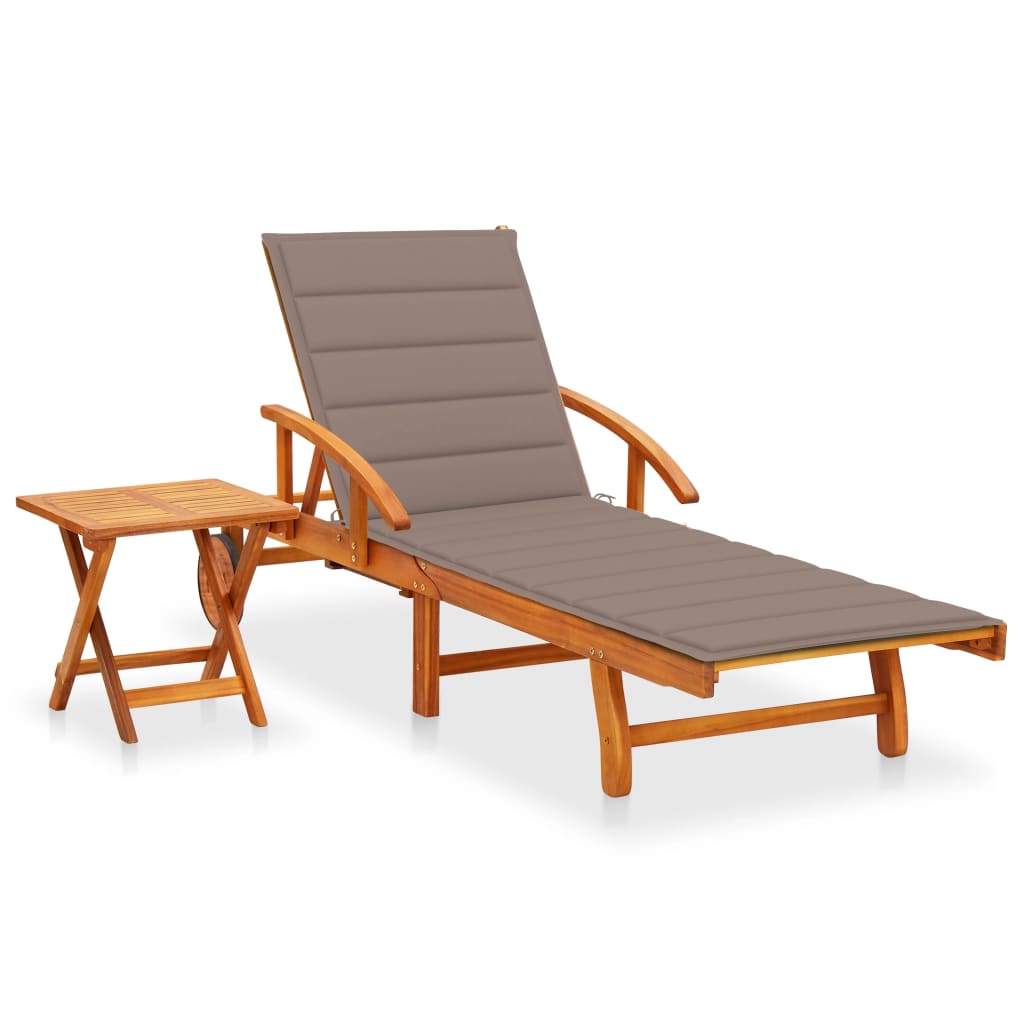 Tumbona De Jardín Con Mesa Y Cojín Madera Maciza De Acacia