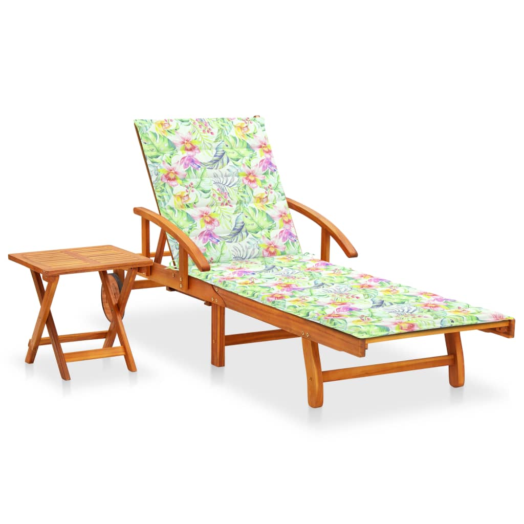 Tumbona De Jardín Con Mesa Y Cojín Madera Maciza De Acacia