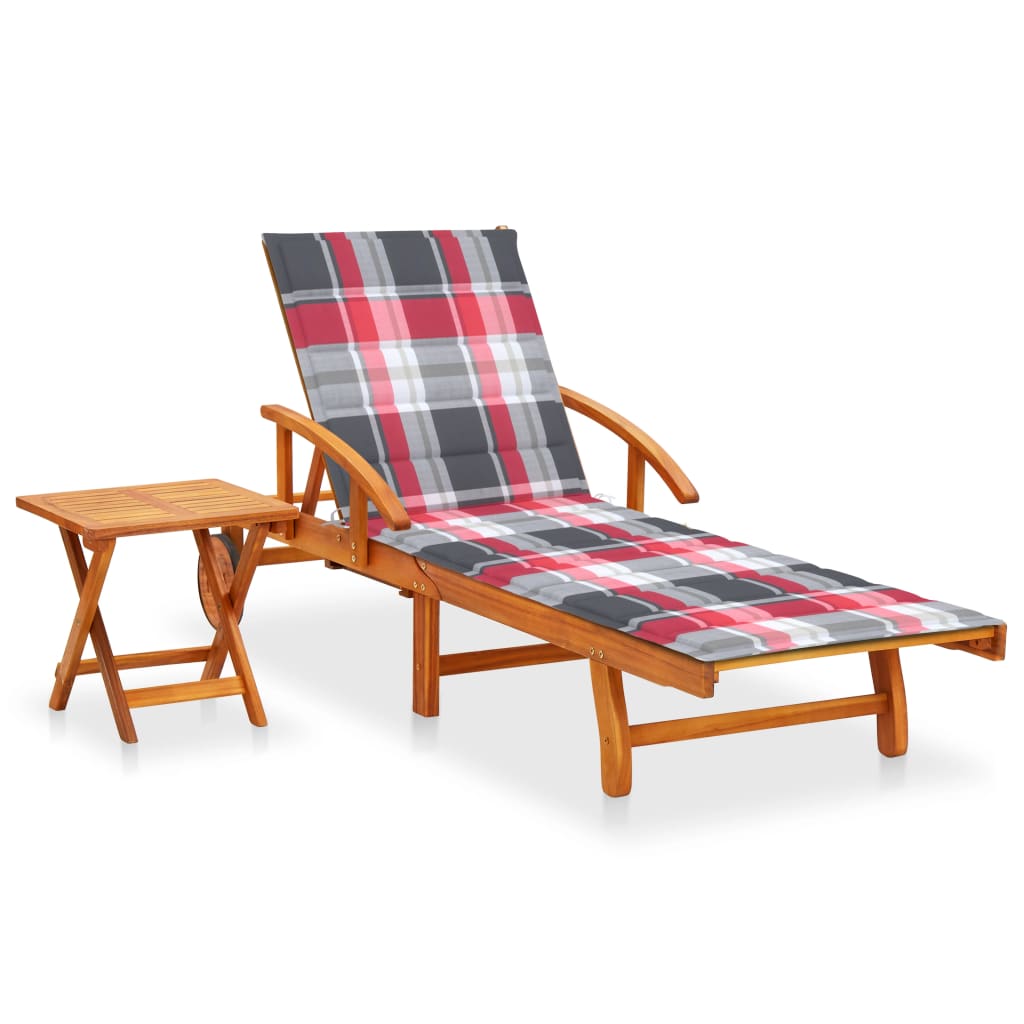 Tumbona De Jardín Con Mesa Y Cojín Madera Maciza De Acacia