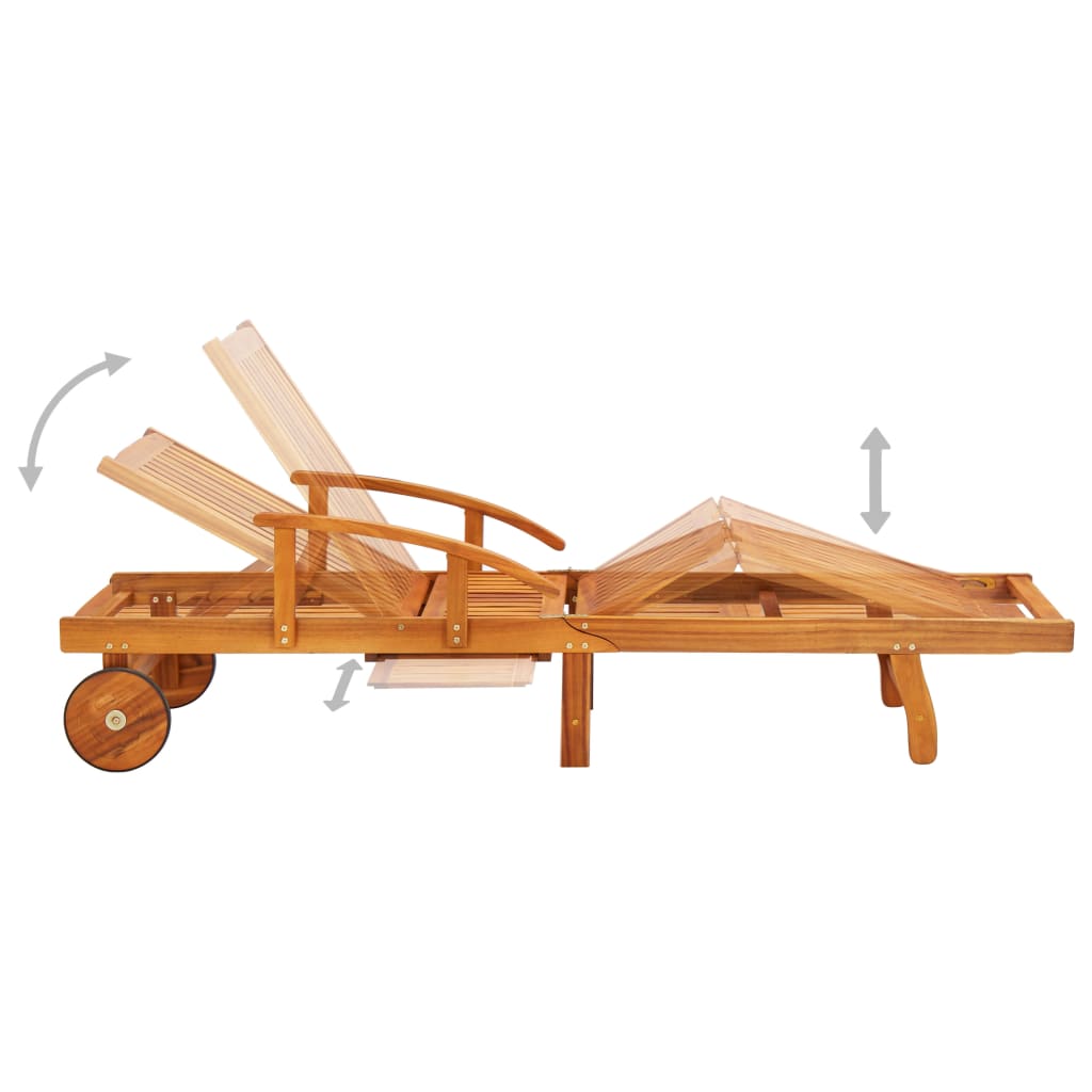 Tumbona De Jardín Con Mesa Y Cojín Madera Maciza De Acacia