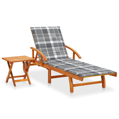 Tumbona De Jardín Con Mesa Y Cojín Madera Maciza De Acacia