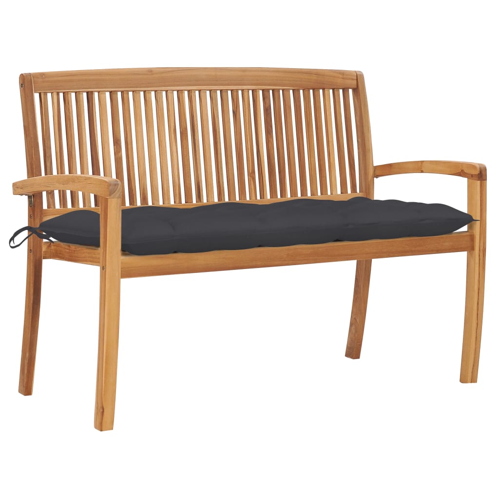 Banco De Jardín Apilable Con Cojín Madera Maciza De Teca 159 Cm
