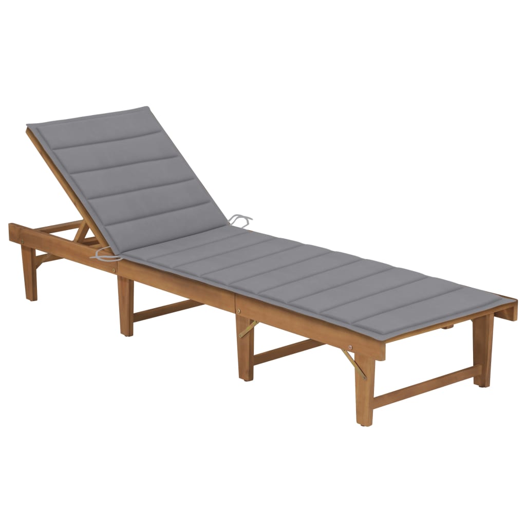 Tumbona Plegable Con Cojín Madera Maciza De Acacia
