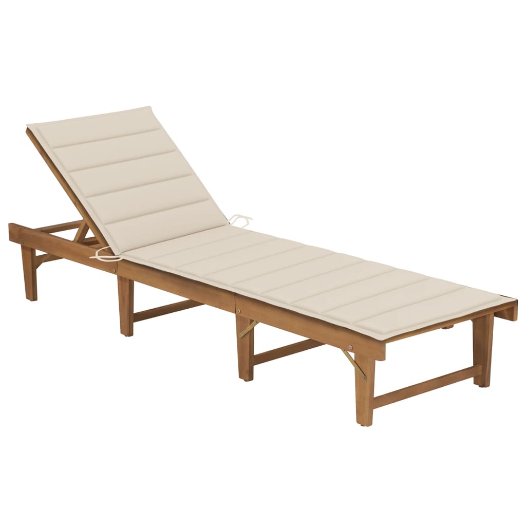 Tumbona Plegable Con Cojín Madera Maciza De Acacia