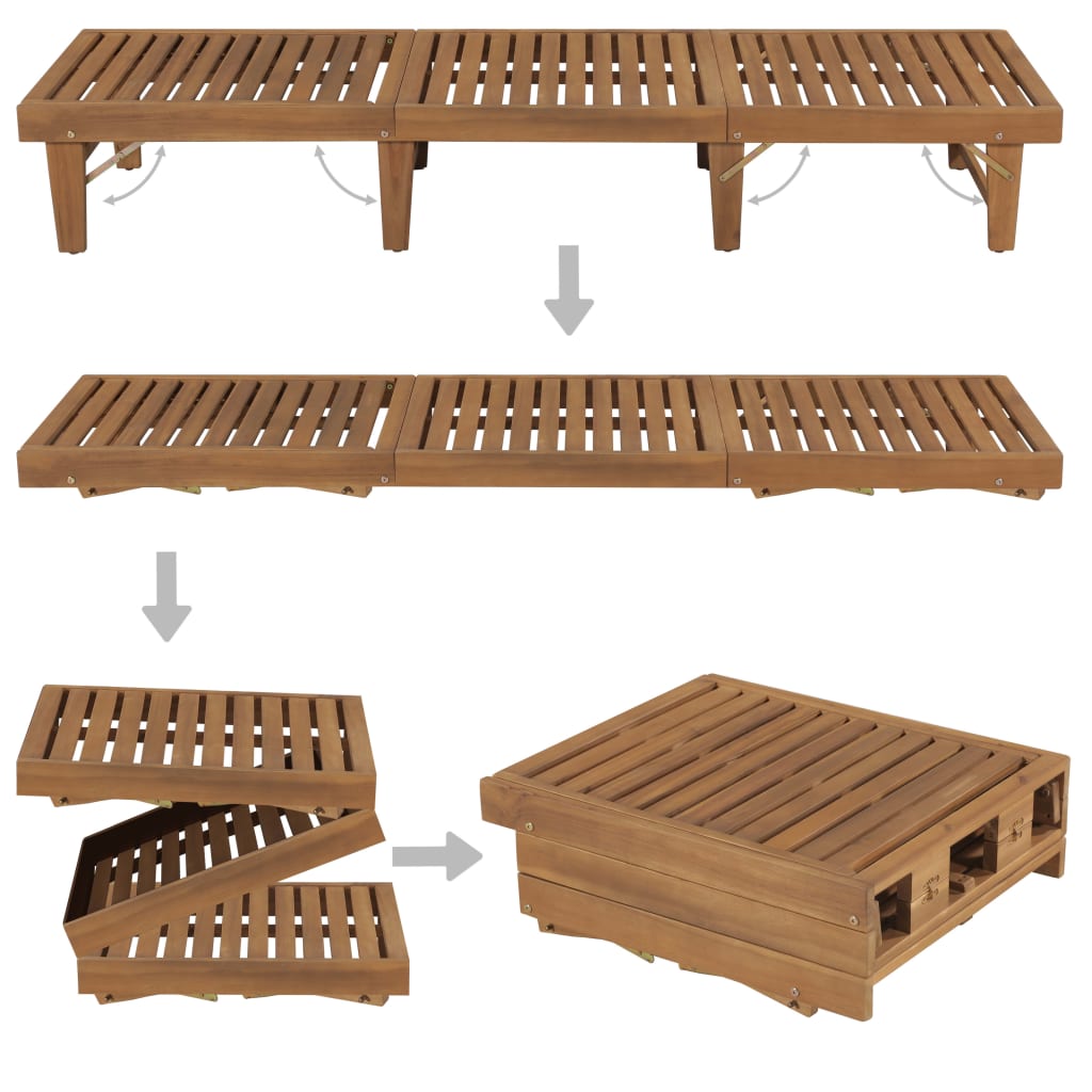 Tumbona Plegable Con Cojín Madera Maciza De Acacia
