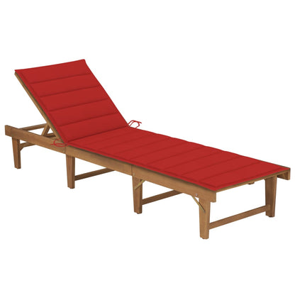Tumbona Plegable Con Cojín Madera Maciza De Acacia