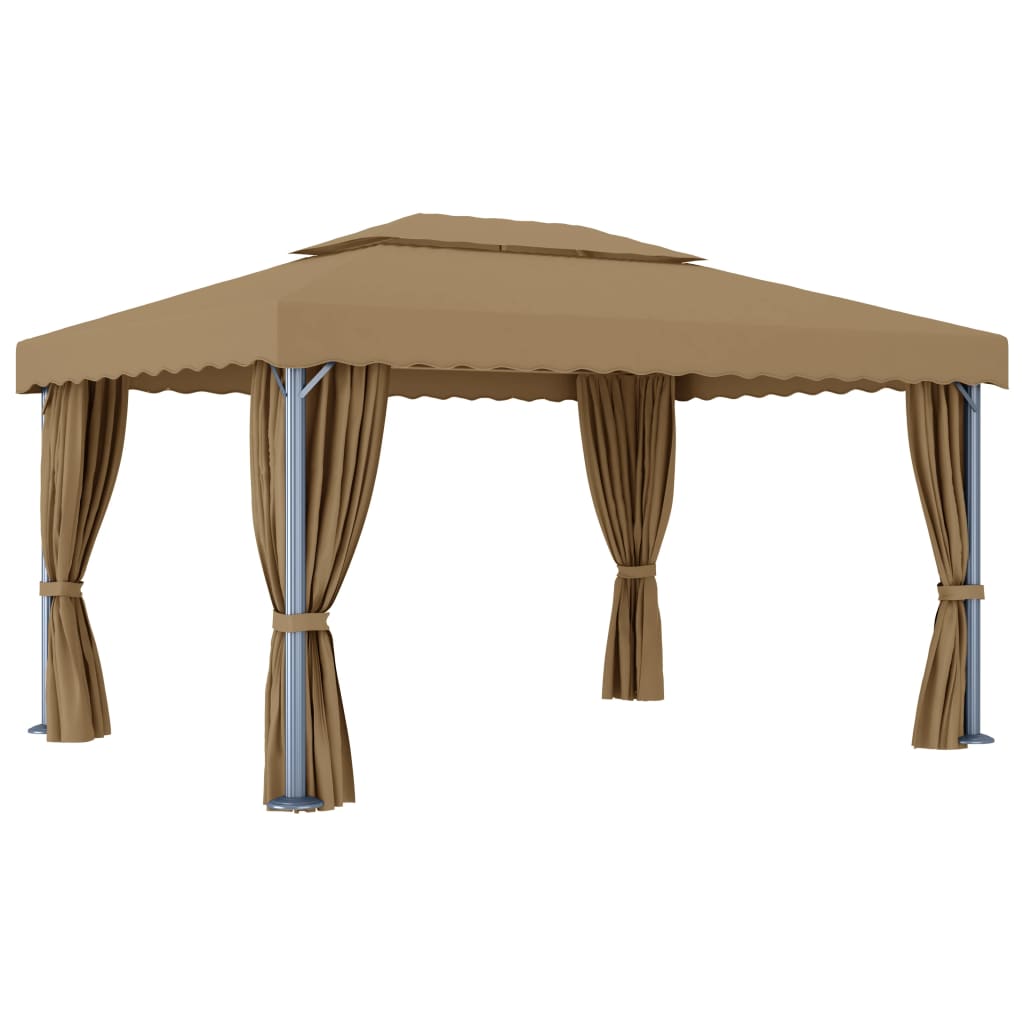 Cenador Con Cortina Gris Taupe Aluminio 4X3 M