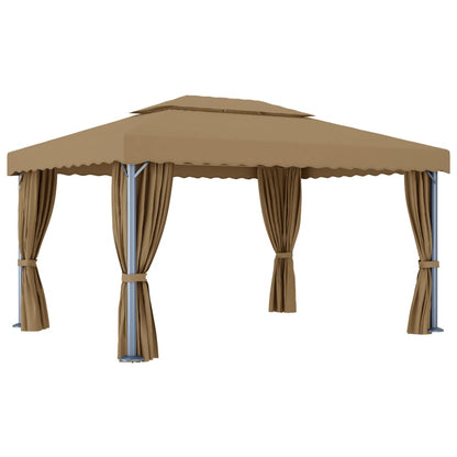 Cenador Con Cortina Gris Taupe Aluminio 4X3 M