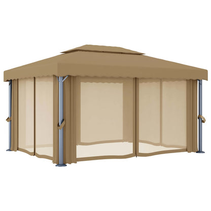 Cenador Con Cortina Gris Taupe Aluminio 4X3 M