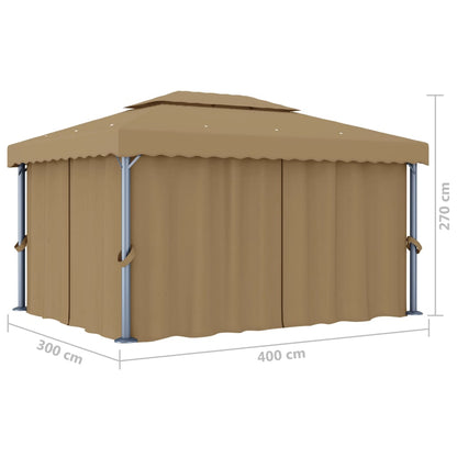 Cenador Con Cortina Gris Taupe Aluminio 4X3 M
