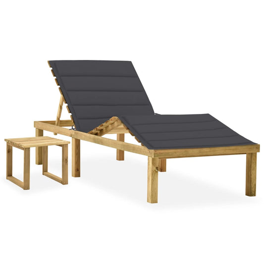 Tumbona De Jardín Con Mesa Y Cojín De Madera De Pino Impregnada