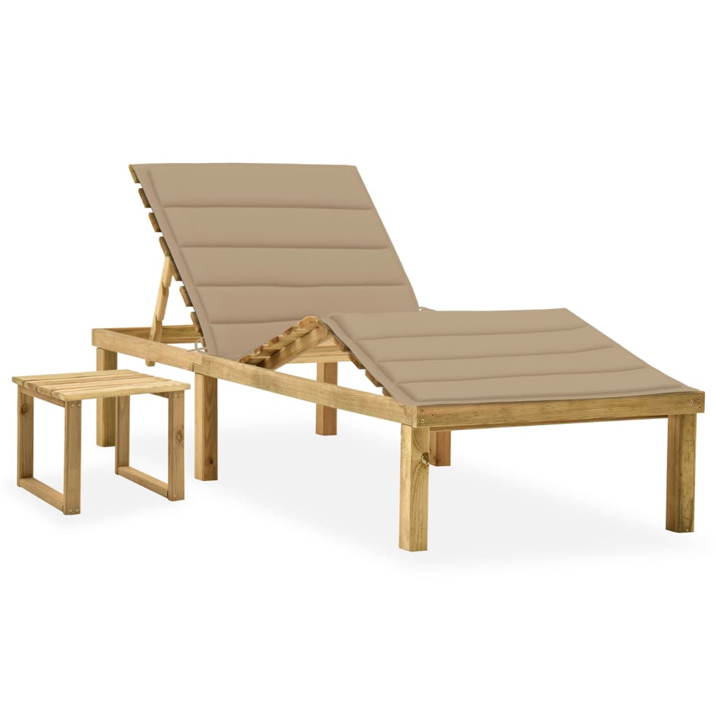 Tumbona De Jardín Con Mesa Y Cojín De Madera De Pino Impregnada