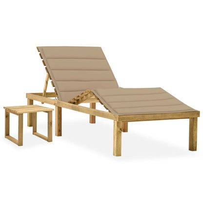 Tumbona De Jardín Con Mesa Y Cojín De Madera De Pino Impregnada