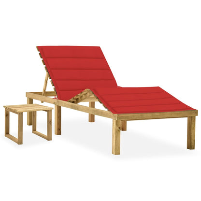Tumbona De Jardín Con Mesa Y Cojín De Madera De Pino Impregnada