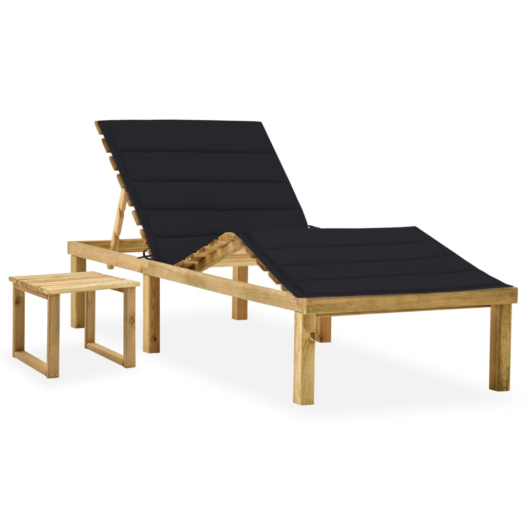 Tumbona De Jardín Con Mesa Y Cojín De Madera De Pino Impregnada