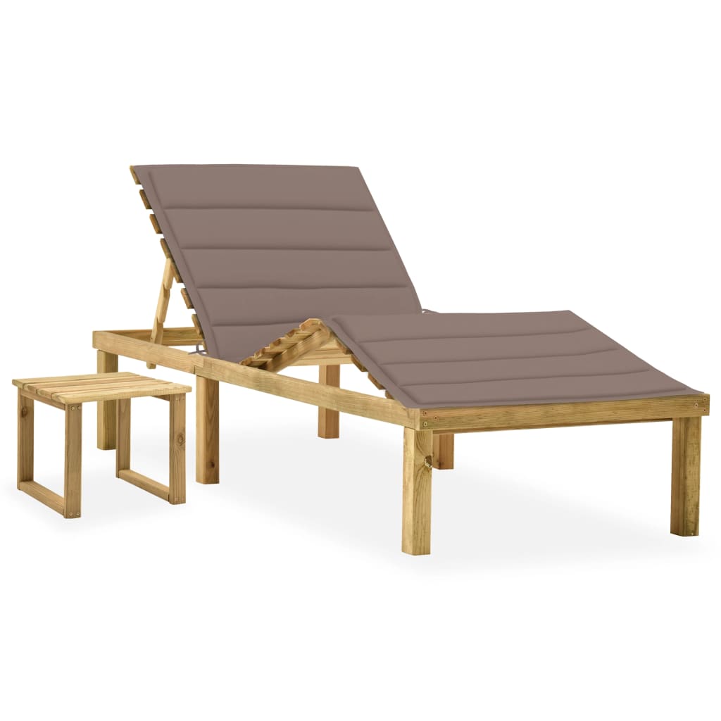 Tumbona De Jardín Con Mesa Y Cojín De Madera De Pino Impregnada