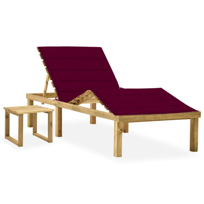 Tumbona De Jardín Con Mesa Y Cojín De Madera De Pino Impregnada