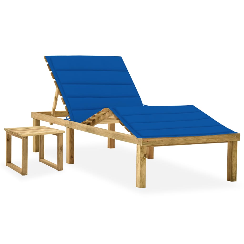 Tumbona De Jardín Con Mesa Y Cojín De Madera De Pino Impregnada