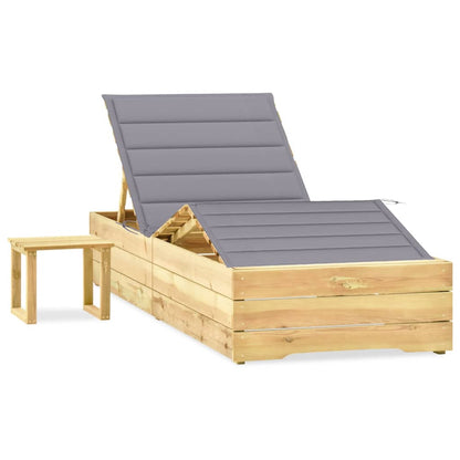Tumbona De Jardín Con Mesa Y Cojín De Madera De Pino Impregnada
