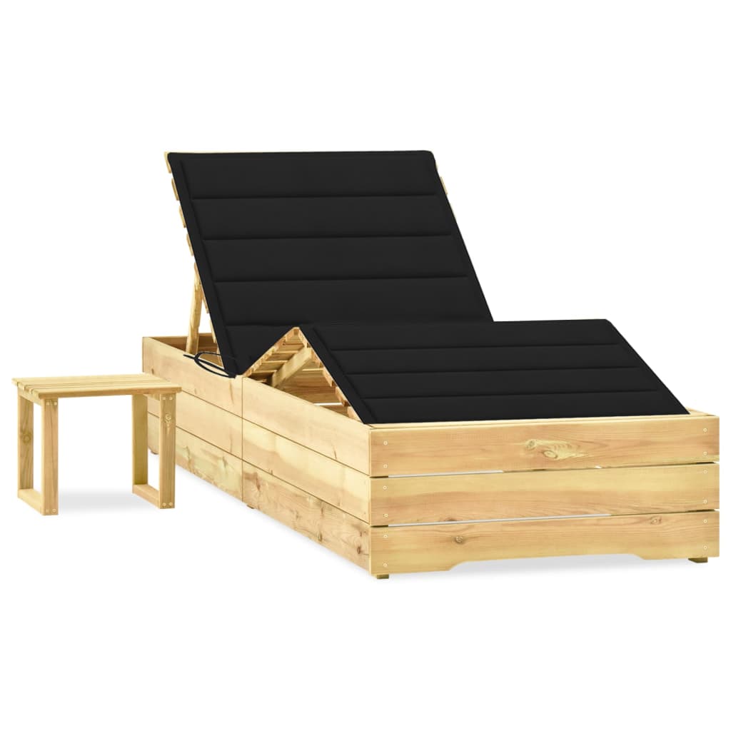 Tumbona De Jardín Con Mesa Y Cojín De Madera De Pino Impregnada