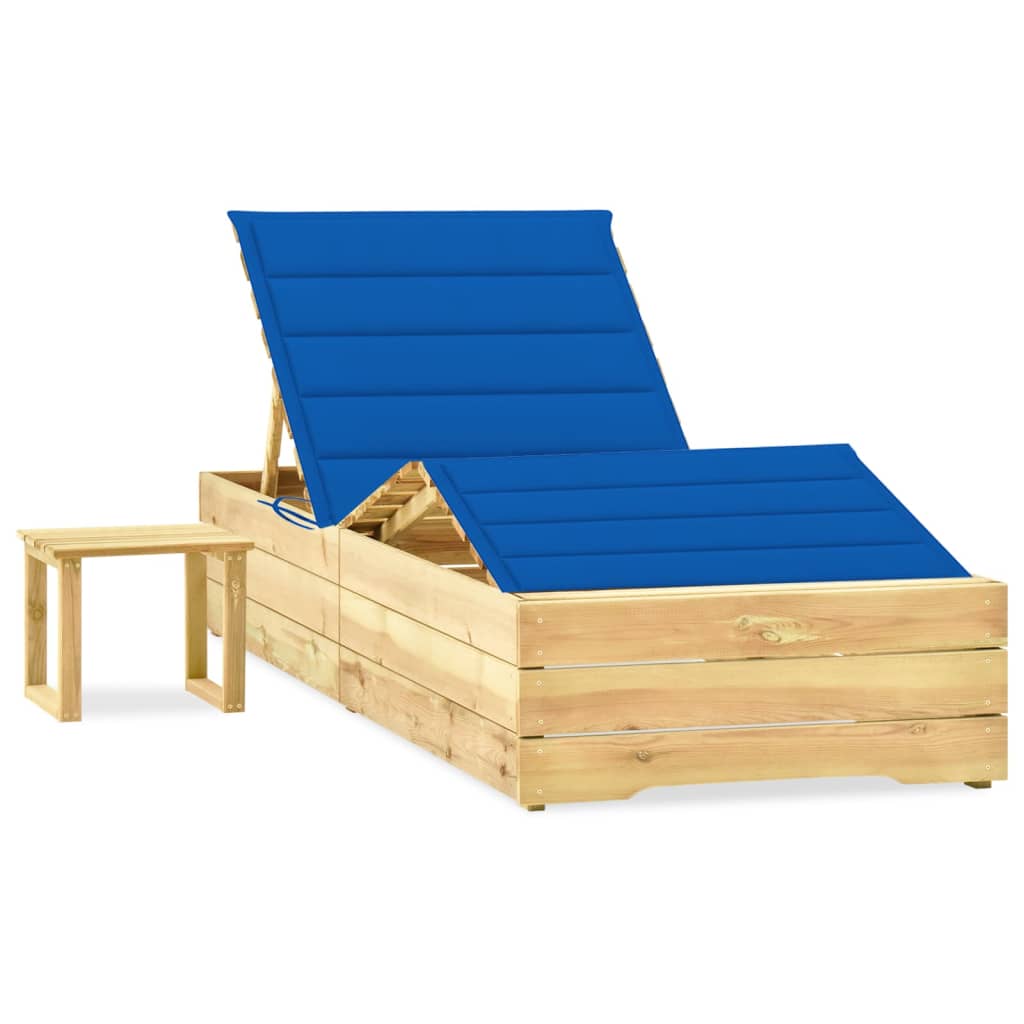 Tumbona De Jardín Con Mesa Y Cojín De Madera De Pino Impregnada