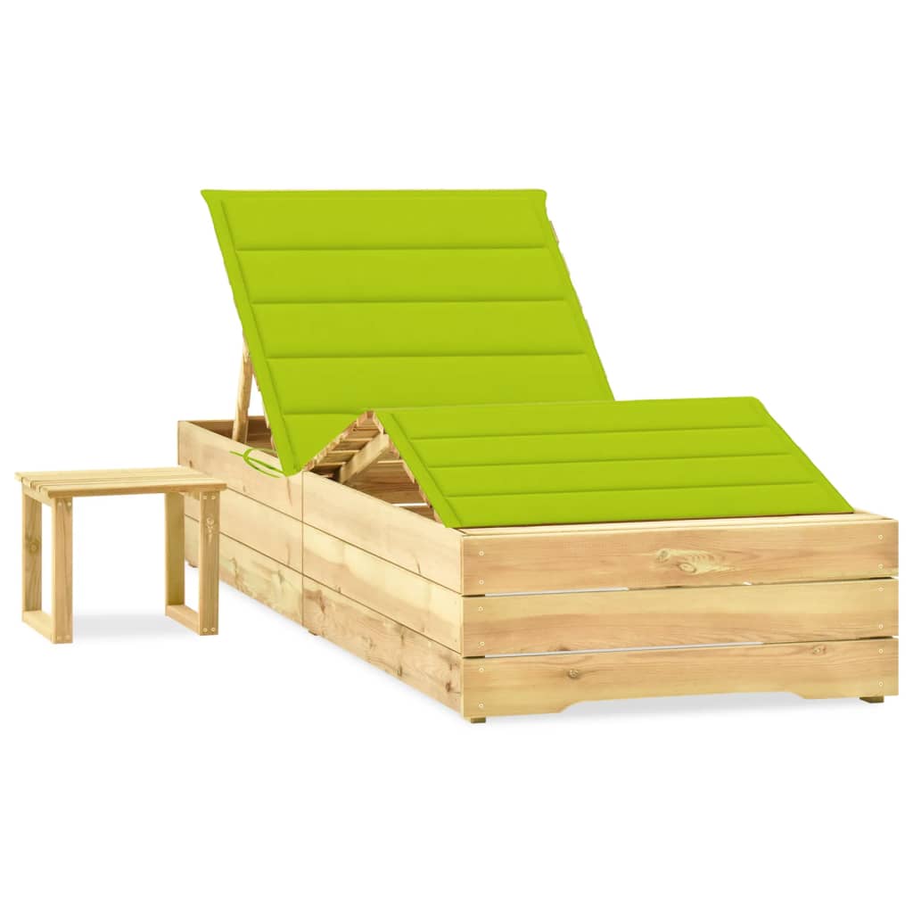 Tumbona De Jardín Con Mesa Y Cojín De Madera De Pino Impregnada