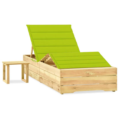 Tumbona De Jardín Con Mesa Y Cojín De Madera De Pino Impregnada