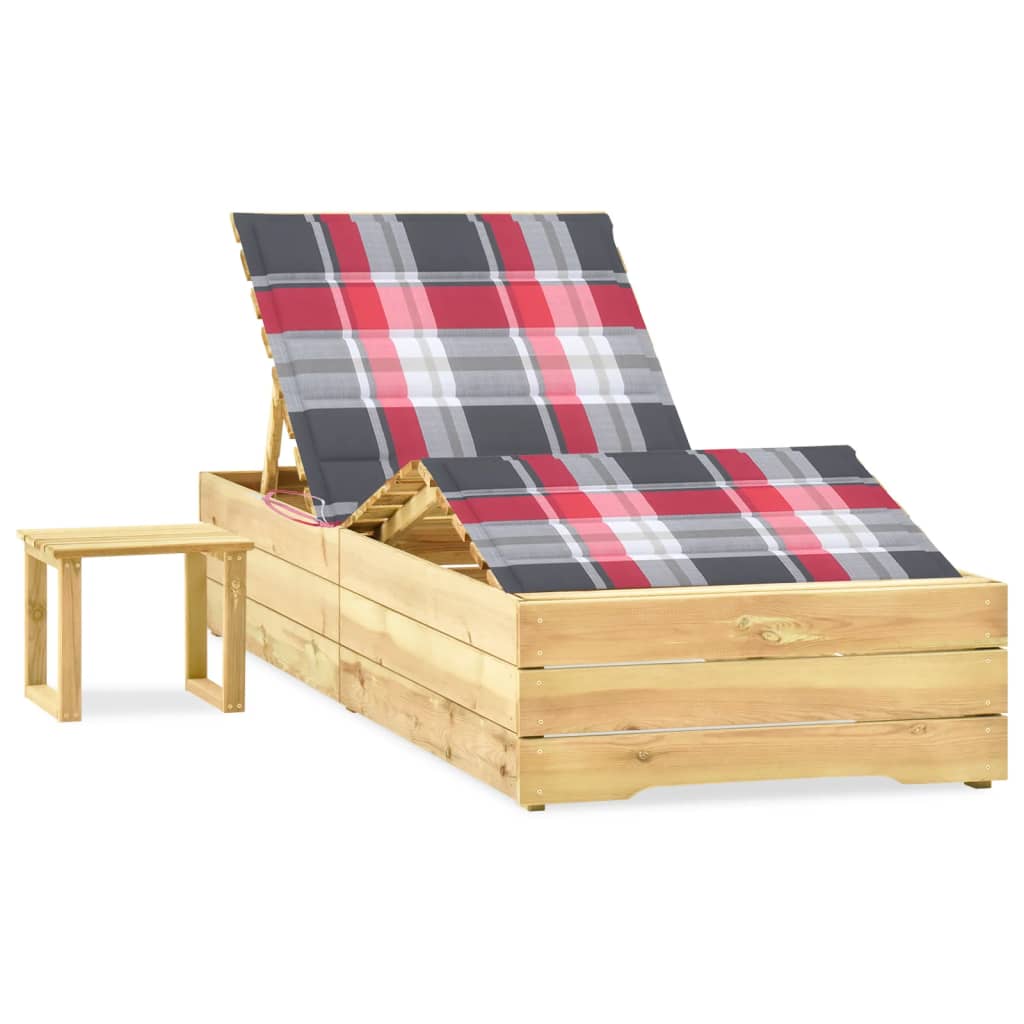 Tumbona De Jardín Con Mesa Y Cojín De Madera De Pino Impregnada