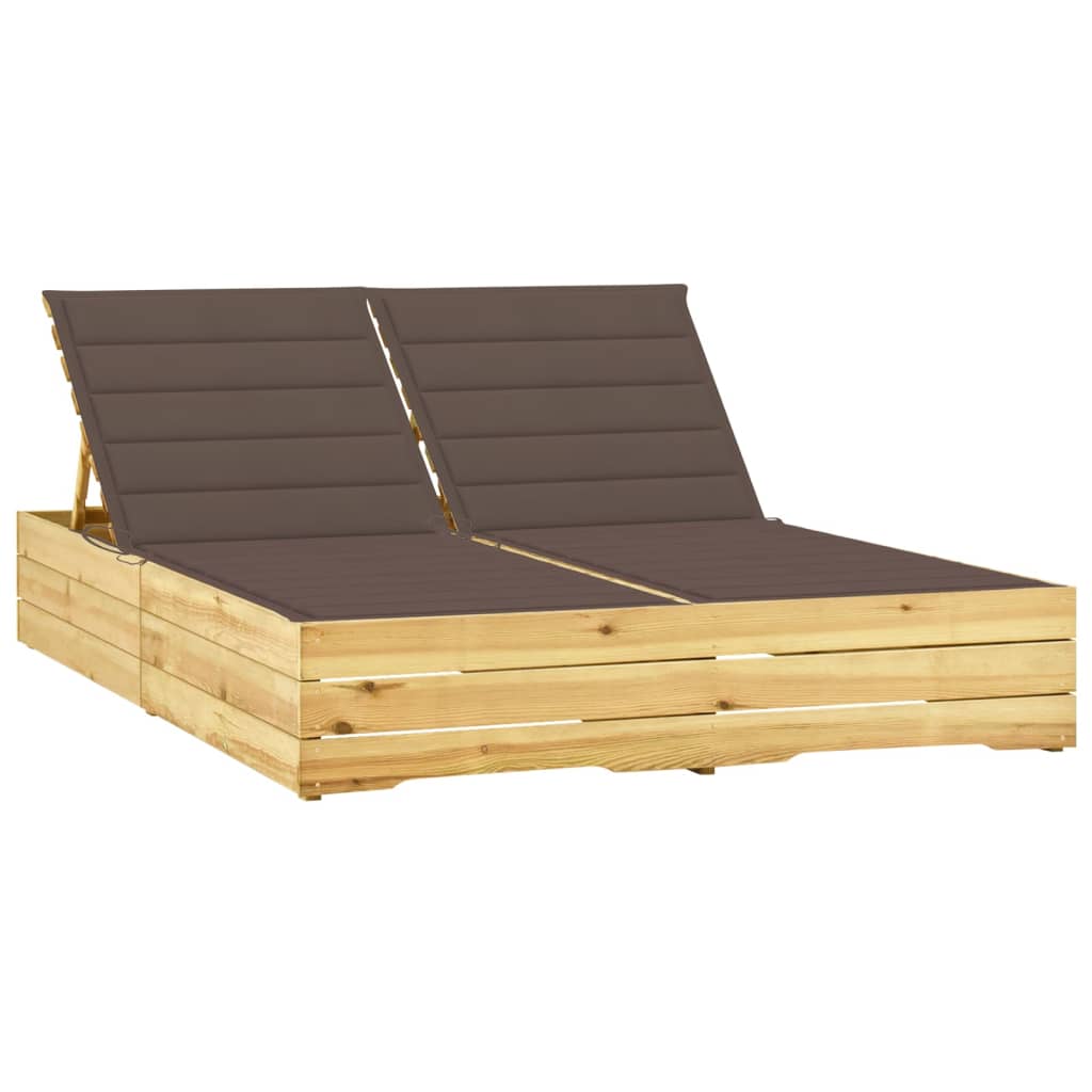 Tumbona Doble Y Cojines Madera De Pino Impregnada