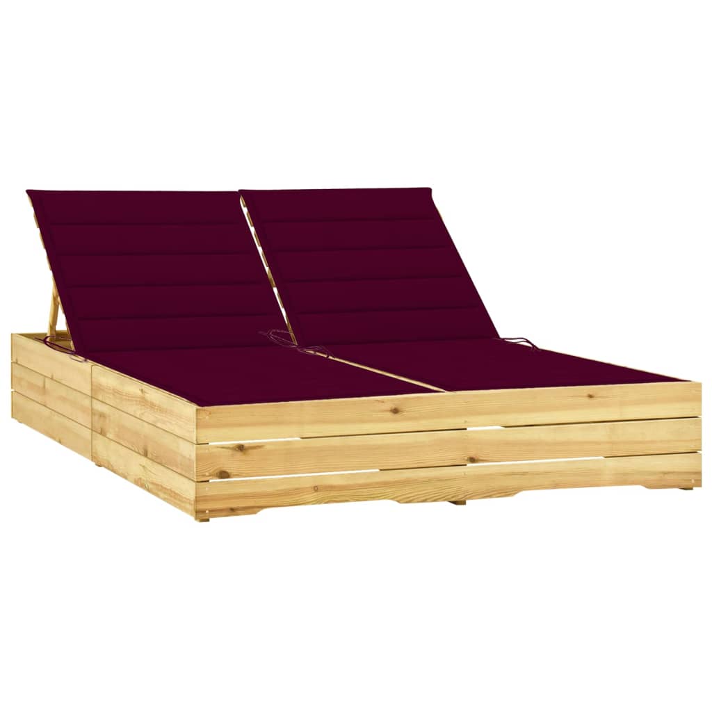 Tumbona Doble Y Cojines Madera De Pino Impregnada