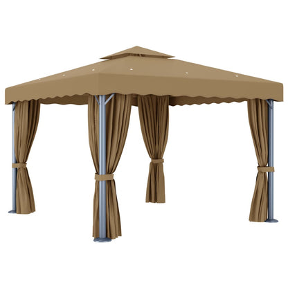 Cenador Con Cortina Gris Taupe Aluminio 3X3 M