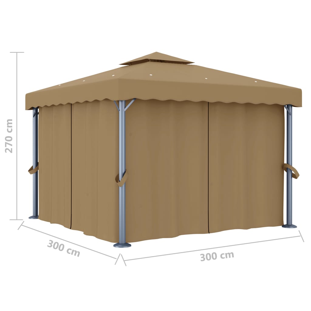Cenador Con Cortina Gris Taupe Aluminio 3X3 M