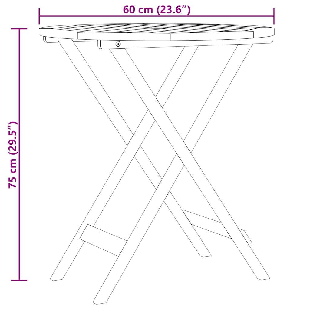 Mesa Jardín Plegable Madera Maciza De Eucalipto Ø60X75 Cm