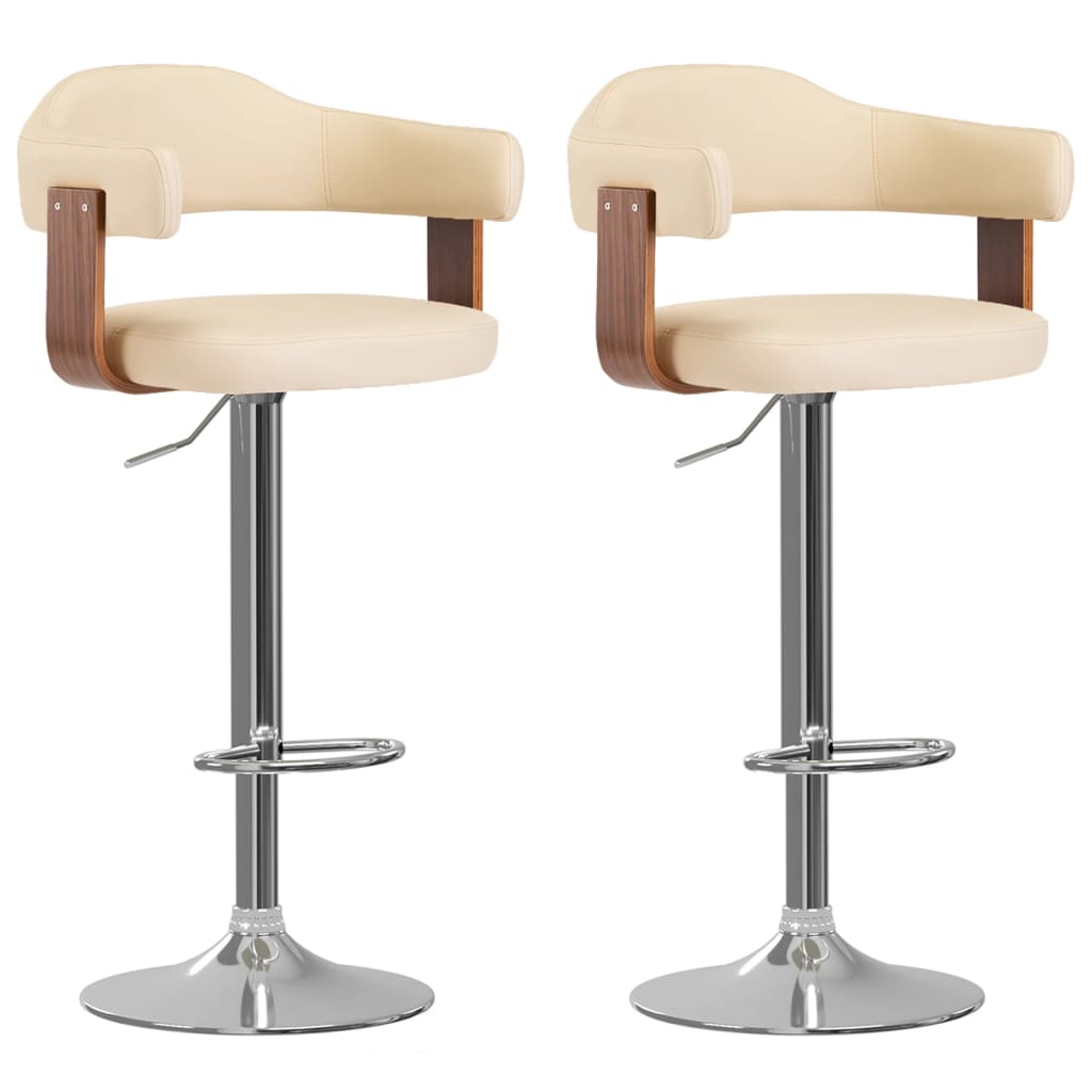 Taburetes De Cocina 2 Uds Cuero Sintético Madera Curvada