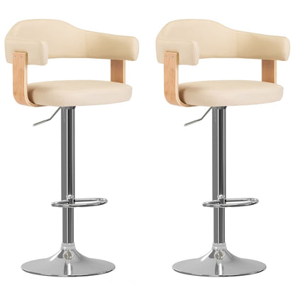 Taburetes De Cocina 2 Uds Cuero Sintético Madera Curvada