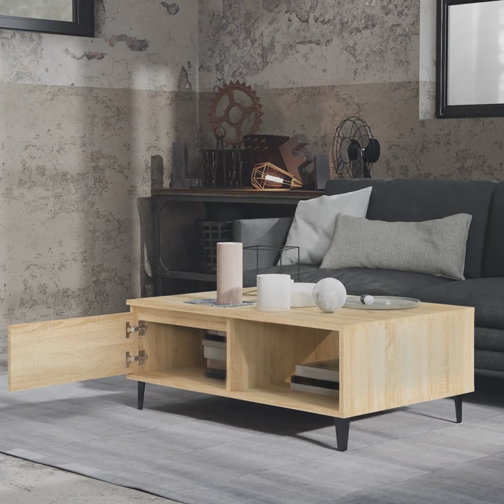 Mesa De Centro Madera Contrachapada Color Roble 90X60X35 Cm