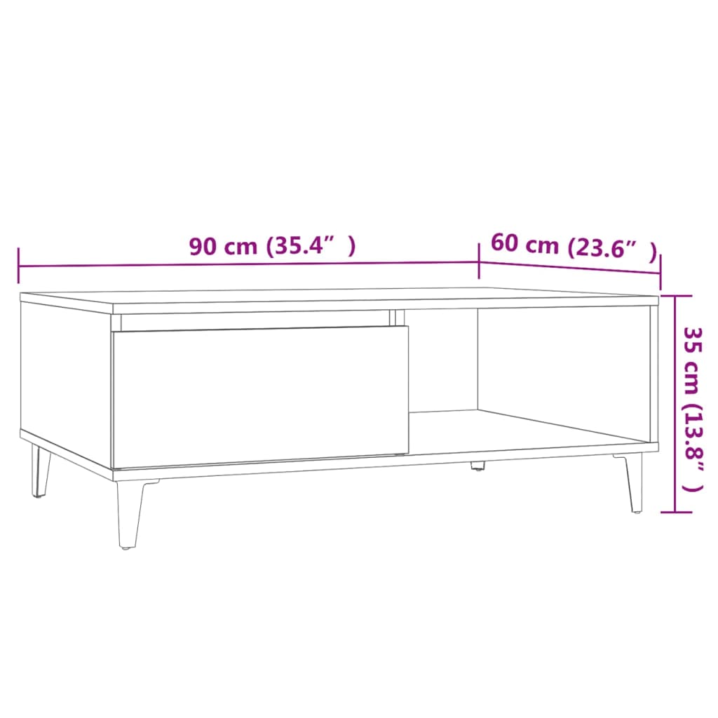 Mesa De Centro Madera Contrachapada Color Roble 90X60X35 Cm