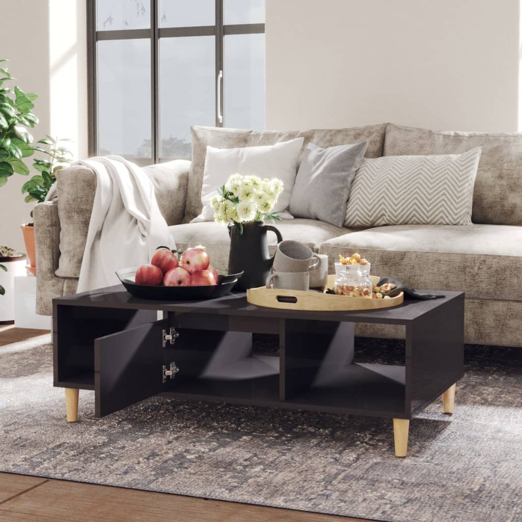 Mesa De Centro Madera Contrachapada Gris Brillo 103,5X60X35 Cm