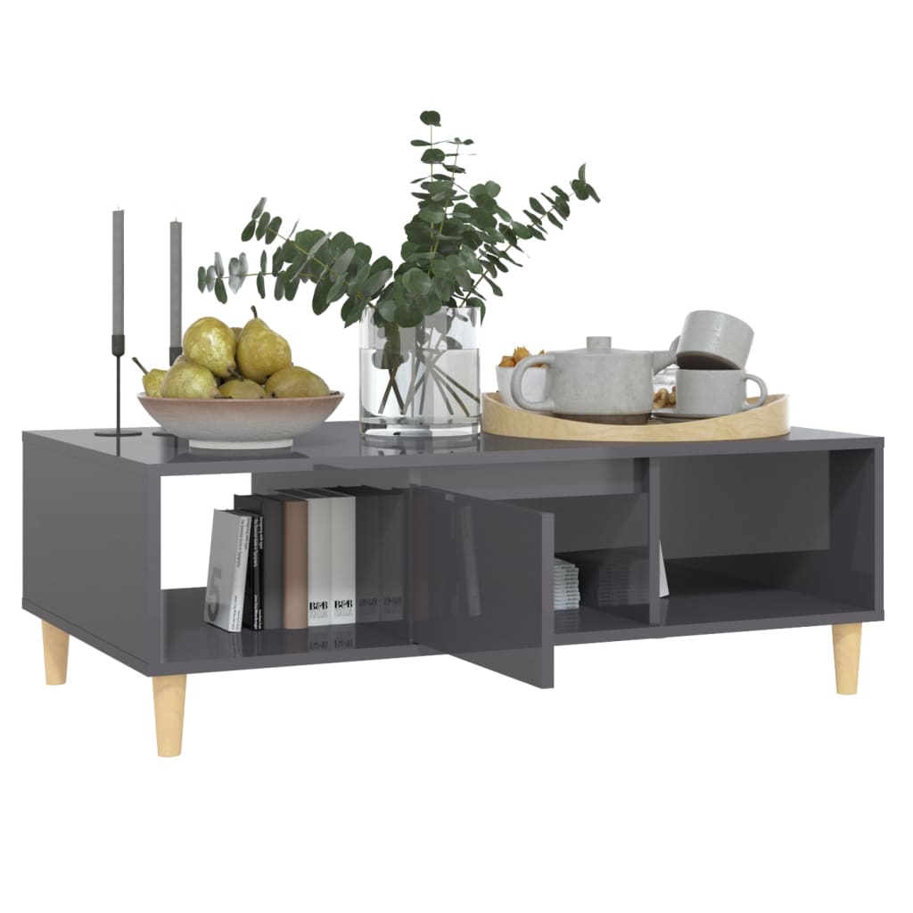 Mesa De Centro Madera Contrachapada Gris Brillo 103,5X60X35 Cm