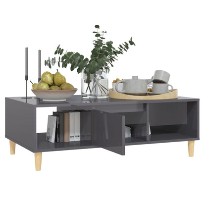 Mesa De Centro Madera Contrachapada Gris Brillo 103,5X60X35 Cm