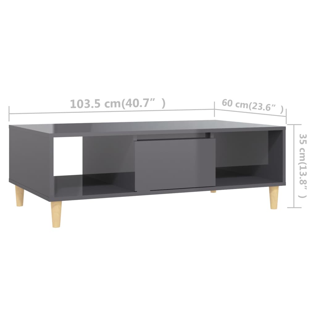 Mesa De Centro Madera Contrachapada Gris Brillo 103,5X60X35 Cm