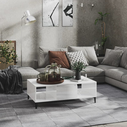 Mesa De Centro Madera Contrachapada Gris Brillo 103,5X60X35 Cm