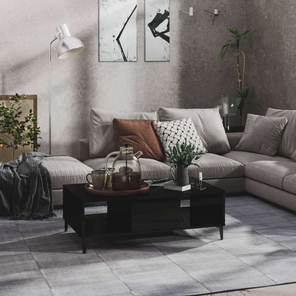 Mesa De Centro Madera Contrachapada Gris Brillo 103,5X60X35 Cm