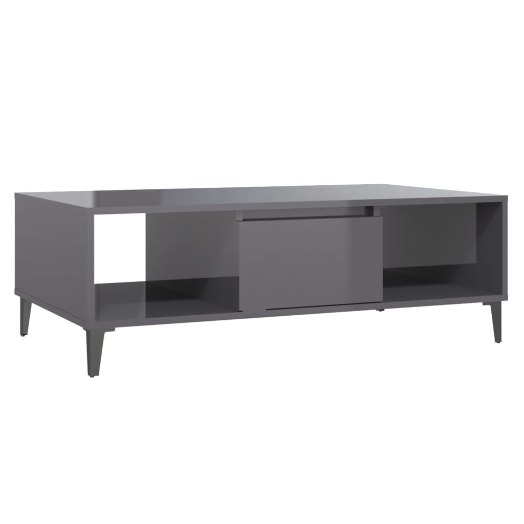Mesa De Centro Madera Contrachapada Gris Brillo 103,5X60X35 Cm