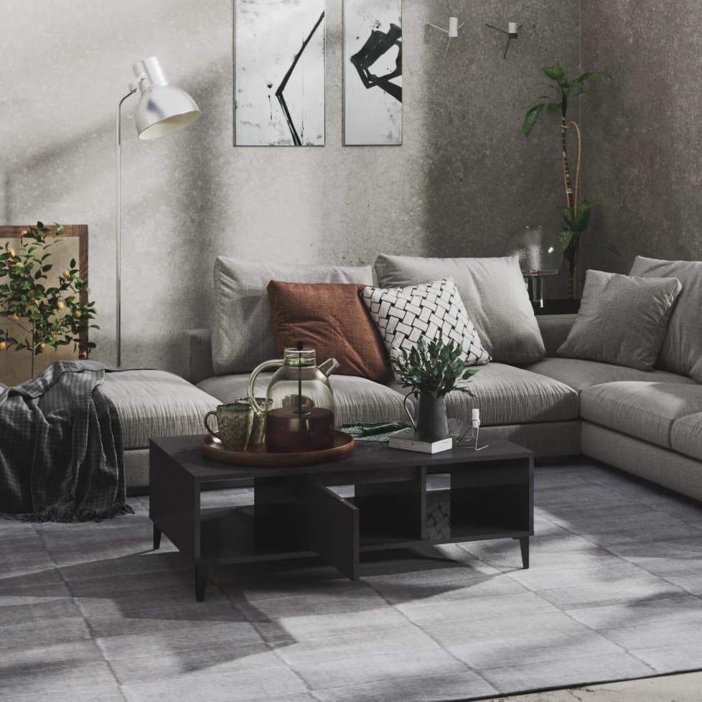 Mesa De Centro Madera Contrachapada Gris Brillo 103,5X60X35 Cm
