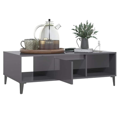 Mesa De Centro Madera Contrachapada Gris Brillo 103,5X60X35 Cm