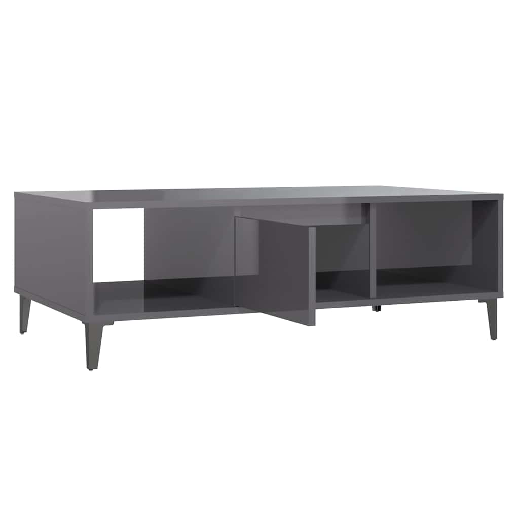 Mesa De Centro Madera Contrachapada Gris Brillo 103,5X60X35 Cm