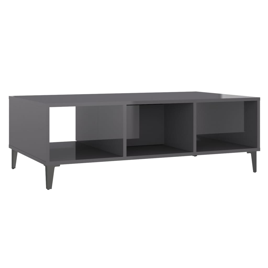 Mesa De Centro Madera Contrachapada Gris Brillo 103,5X60X35 Cm