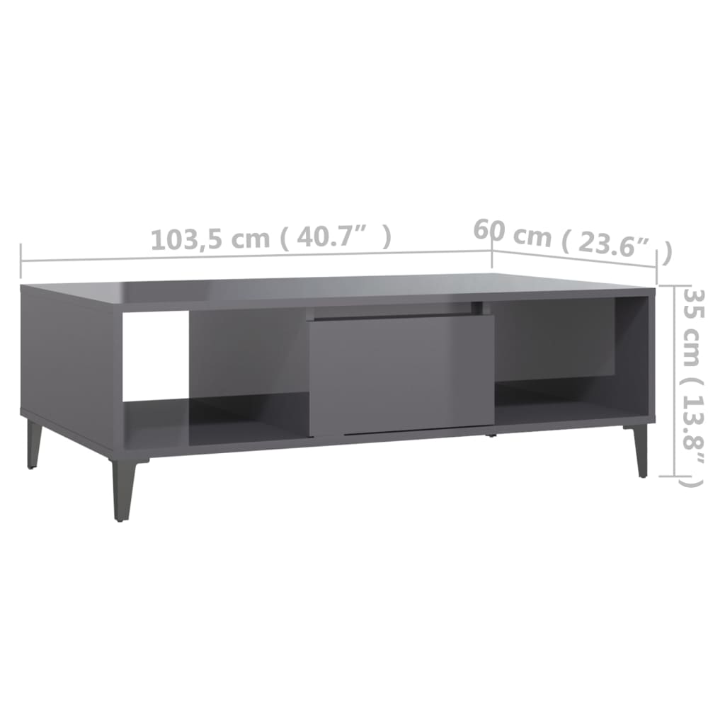 Mesa De Centro Madera Contrachapada Gris Brillo 103,5X60X35 Cm